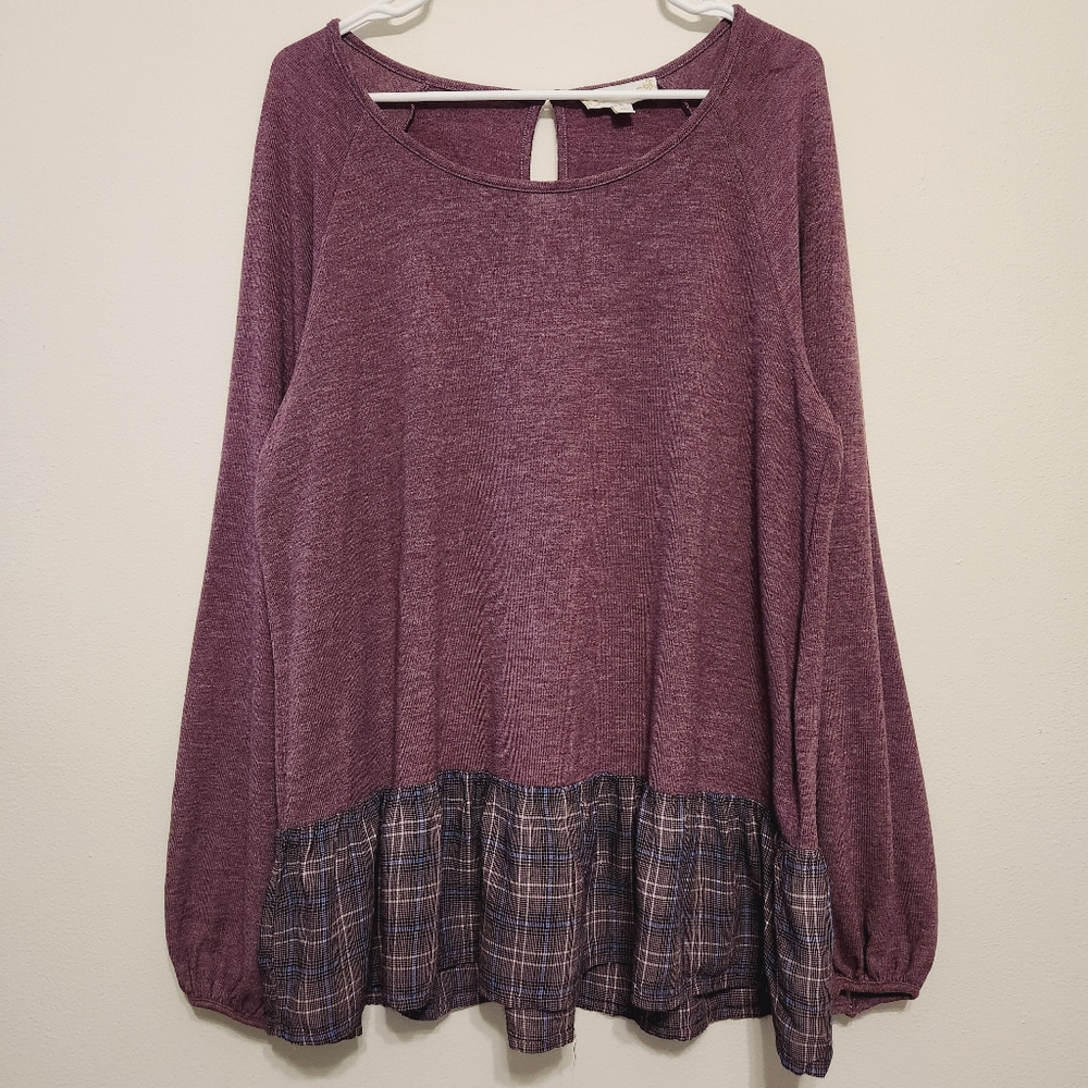 Heathered Purple Plaid Long Sleeve Top